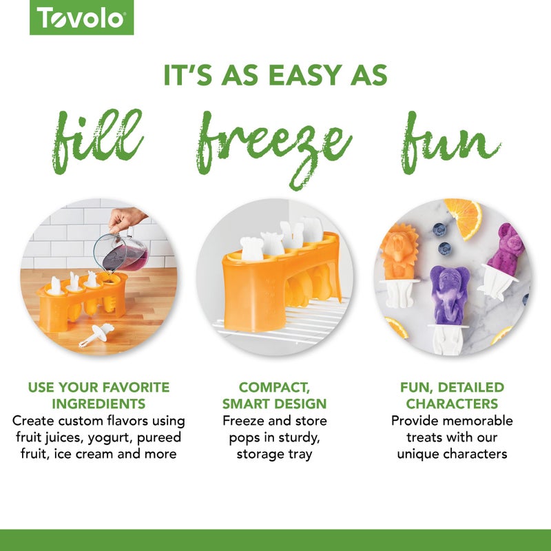 Tovolo Animal Popsicle Molds Zoo Crew Set of 4 Reusable Popsicle Molds with Sticks Bear Lion Monkey Elephant, BPA Free Silicone Pop Maker for Kids, Dishwasher Safe Animal Ice Molds for Frozen Treats - Image 4