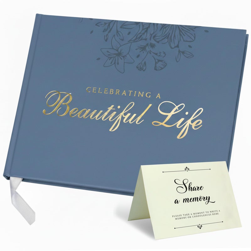 Only Zest Celebration of Life Guest Book â€“ Funeral Guest Book for Memorial Service | in Loving Memory Sign in Registry | Timeless Hardcover for Condolences and Reception, Blue - Image 1