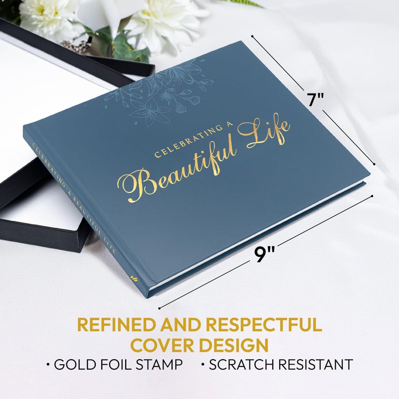 Only Zest Celebration of Life Guest Book â€“ Funeral Guest Book for Memorial Service | in Loving Memory Sign in Registry | Timeless Hardcover for Condolences and Reception, Blue - Image 2