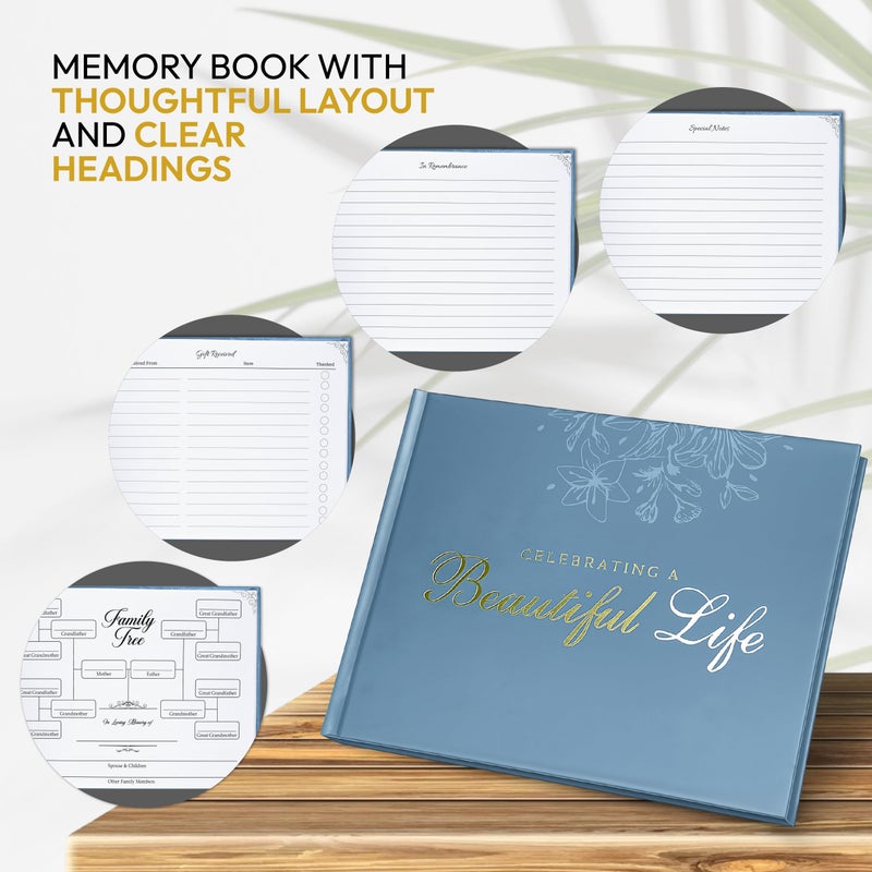Only Zest Celebration of Life Guest Book â€“ Funeral Guest Book for Memorial Service | in Loving Memory Sign in Registry | Timeless Hardcover for Condolences and Reception, Blue - Image 5