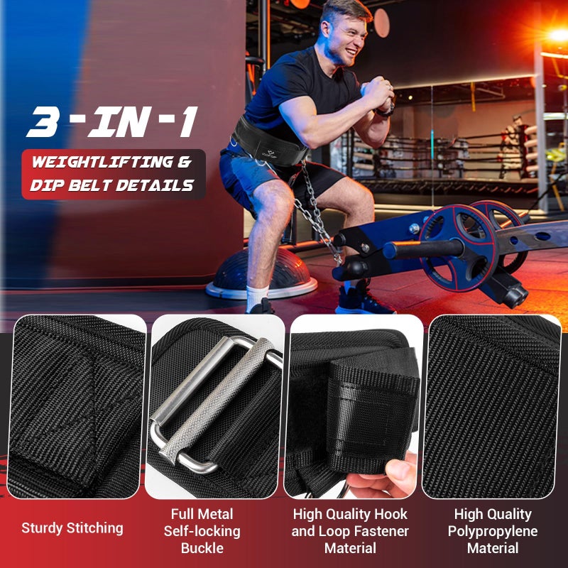 COFOF 3-in-1 Weighted Pull Up Belt, Weight Lifting Dip Belt with 40.6 IN Chain & Self Locking, Weighted Gym Belt for Pull Up, Squat, Powerlifting & Deadlift, Capacity Up to 350 LBS(Black Size M) - Image 2