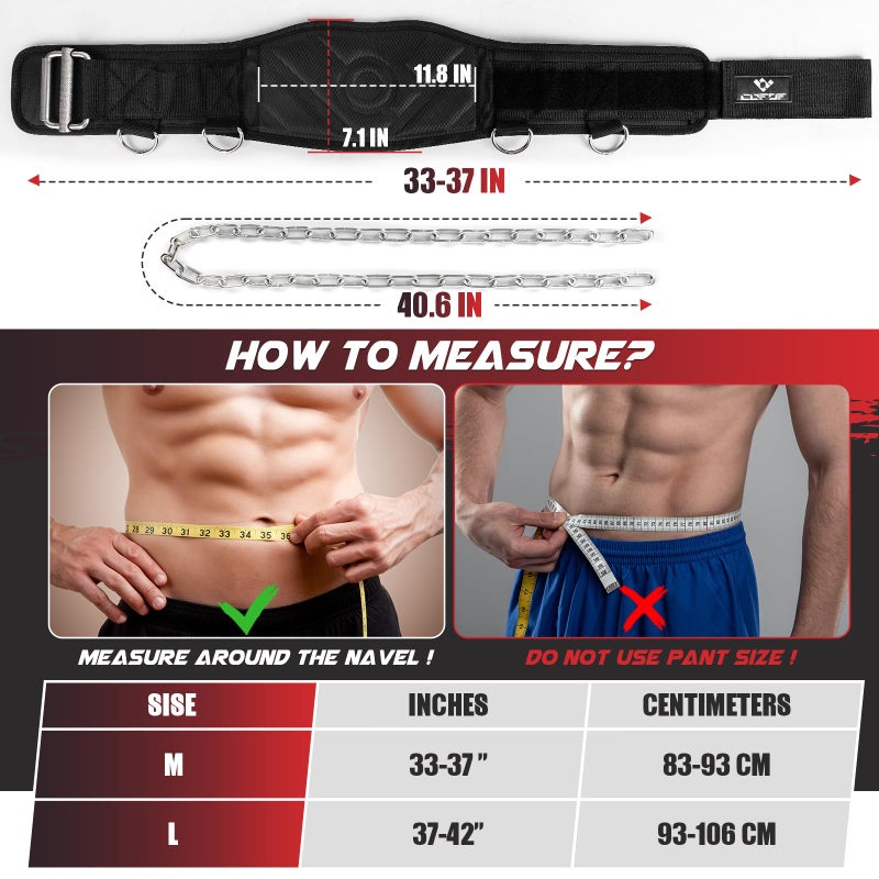 COFOF 3-in-1 Weighted Pull Up Belt, Weight Lifting Dip Belt with 40.6 IN Chain & Self Locking, Weighted Gym Belt for Pull Up, Squat, Powerlifting & Deadlift, Capacity Up to 350 LBS(Black Size M) - Image 5