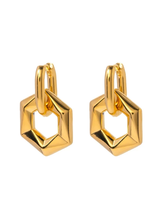 Palmonas PALMONAS Golden Hexagon Drop Earrings for Women | 18K Gold Plated, Waterproof & Anti-Tarnish
