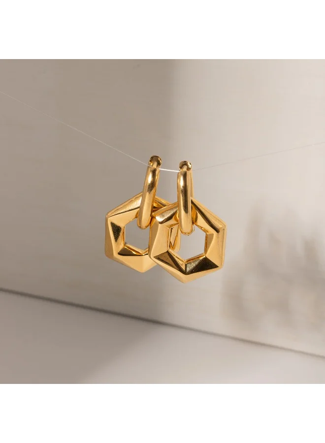 Palmonas PALMONAS Golden Hexagon Drop Earrings for Women | 18K Gold Plated, Waterproof & Anti-Tarnish