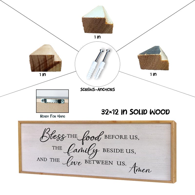 Surfapans Bless the Food Before Us Wall Decor, 32"X12" Farmhouse Dining Room Family Kitchen Sign, Christian Bible Verse Scripture Vintage Home Framed Wood Wall Art (Wood White) - Image 2