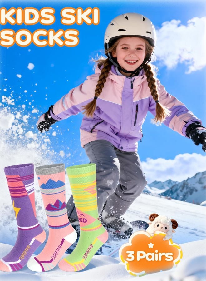 Supertrip 3 Pairs Kids Ski Socks Merino Wool Socks Boys Girls Youth Thick Thermal Winter Cozy Socks for Skiing Snowboarding, Light Blue/Dark Blue/Green, 8-12 Years - Image 3