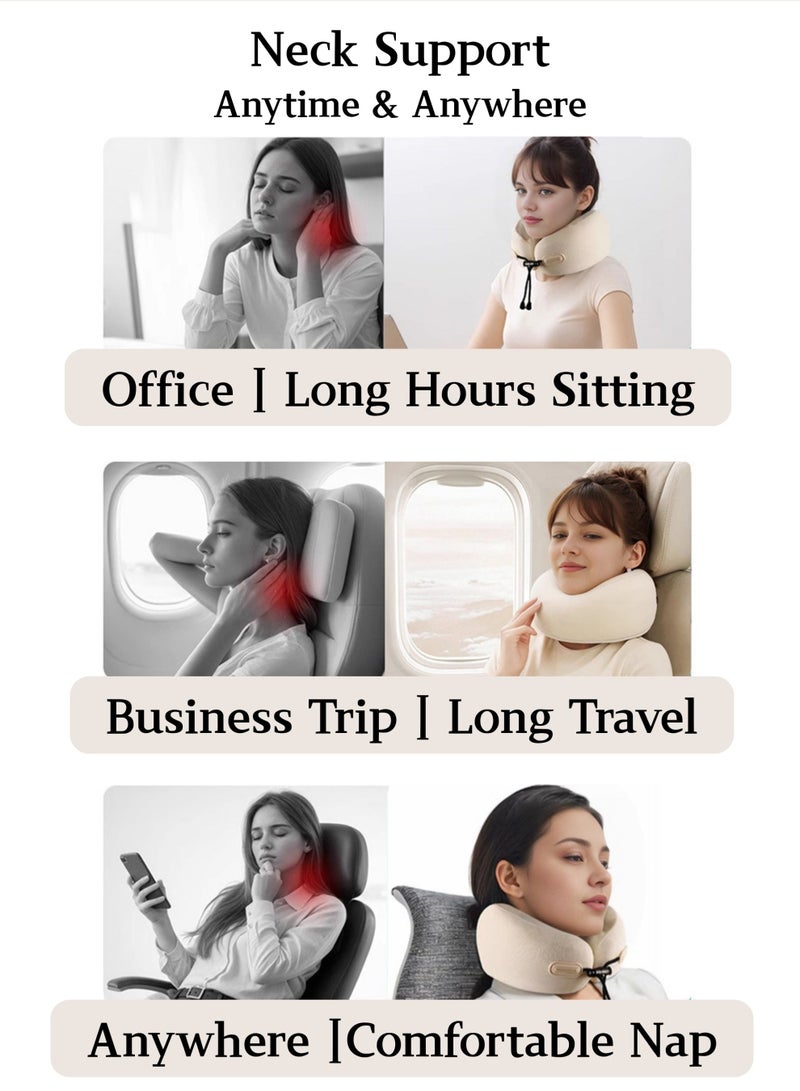 Travel Neck Pillow Memory Foam U Shape with Adjustable Head Support, Portable Bag for Airplane & Car Travel, Soft Ergonomic Pillow for Home & Office, Black - Image 5