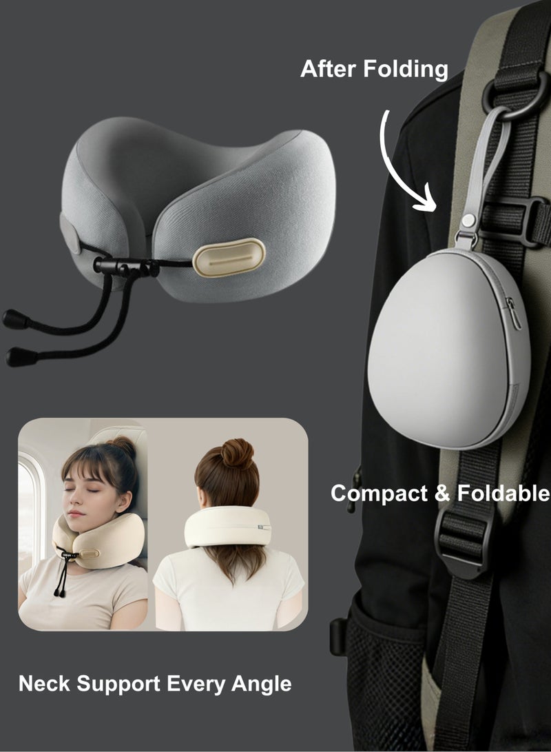 Travel Neck Pillow Memory Foam U Shape with Adjustable Head Support, Portable Bag for Airplane & Car Travel, Soft Ergonomic Pillow for Home & Office, Black - Image 1