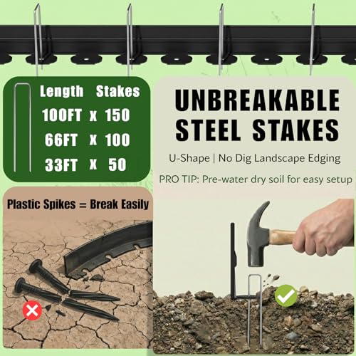Bluepro Landscape Edging, 2 Inch 100 ft Garden Border Edging Upgraded with 150 Steel Stakes (Strong) & Reinforced Design - Durable Plastic Garden Border for Flower Beds, Lawn & Yard - Image 2