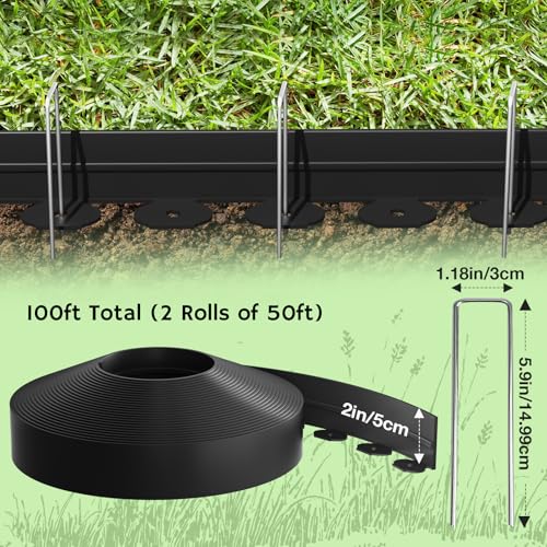 Bluepro Landscape Edging, 2 Inch 100 ft Garden Border Edging Upgraded with 150 Steel Stakes (Strong) & Reinforced Design - Durable Plastic Garden Border for Flower Beds, Lawn & Yard - Image 5