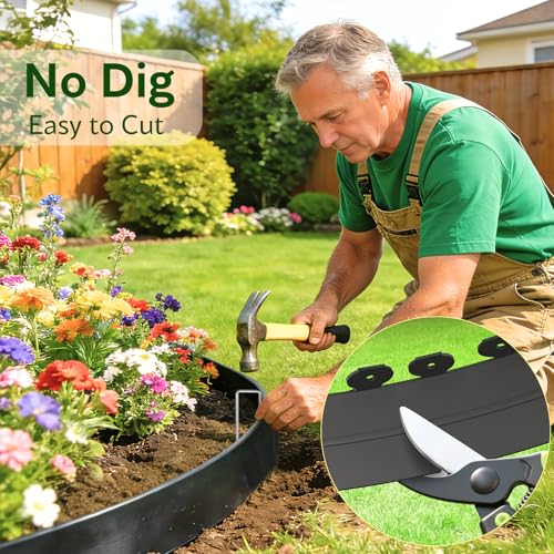 Bluepro Landscape Edging, 2 Inch 100 ft Garden Border Edging Upgraded with 150 Steel Stakes (Strong) & Reinforced Design - Durable Plastic Garden Border for Flower Beds, Lawn & Yard - Image 4