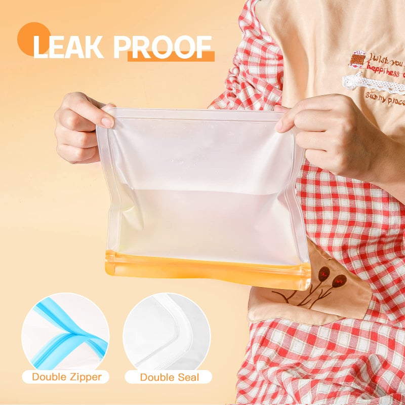 NIKUY 10 Pack Dishwasher Safe Reusable Bags, Leakproof Reusable Freezer Bags, BPA Free Food Storage Bags for Lunch Marinate Food Travel - 3 Gallon 3 Snack 4 Sandwich Bags - Image 4