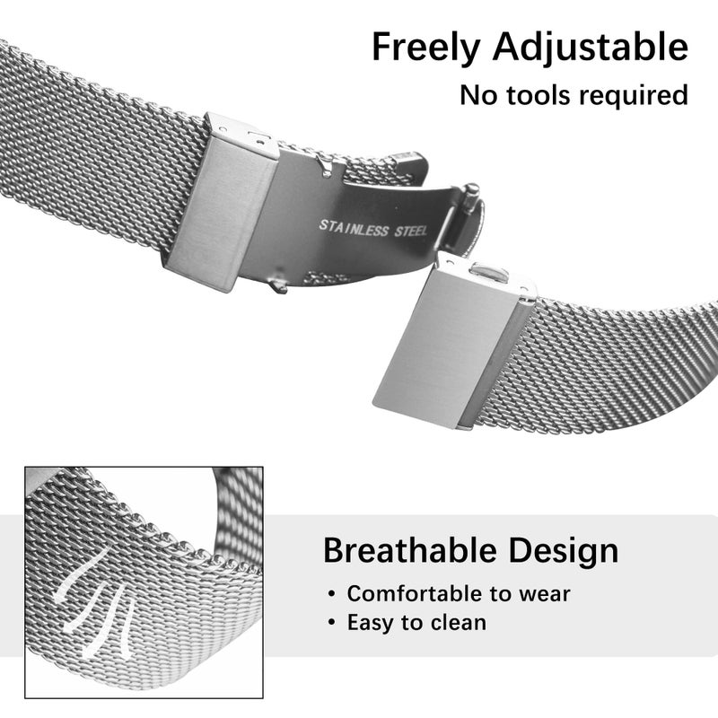 EACHE Stainless Steel Mesh Watch Band 20mm for Men Women Quick Release Adjustable Mesh Watch Straps Silver - Image 3