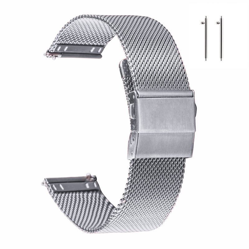 EACHE Stainless Steel Mesh Watch Band 20mm for Men Women Quick Release Adjustable Mesh Watch Straps Silver - Image 1