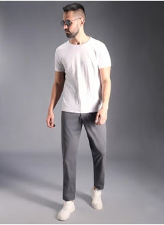 HIGH STAR Charcoal Relaxed Fit Men’s Cropped Chinos, Mid-Rise, Cotton Stretch  - Image 1