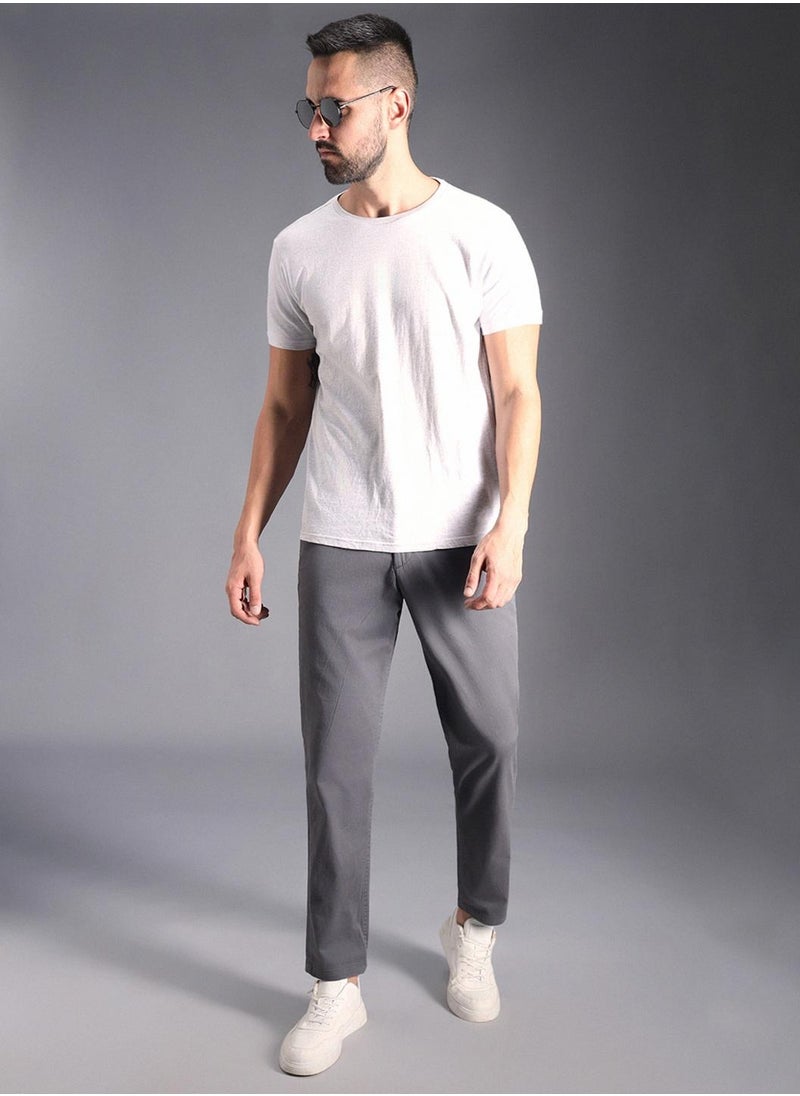 HIGH STAR Charcoal Relaxed Fit Men’s Cropped Chinos, Mid-Rise, Cotton Stretch  - Image 1