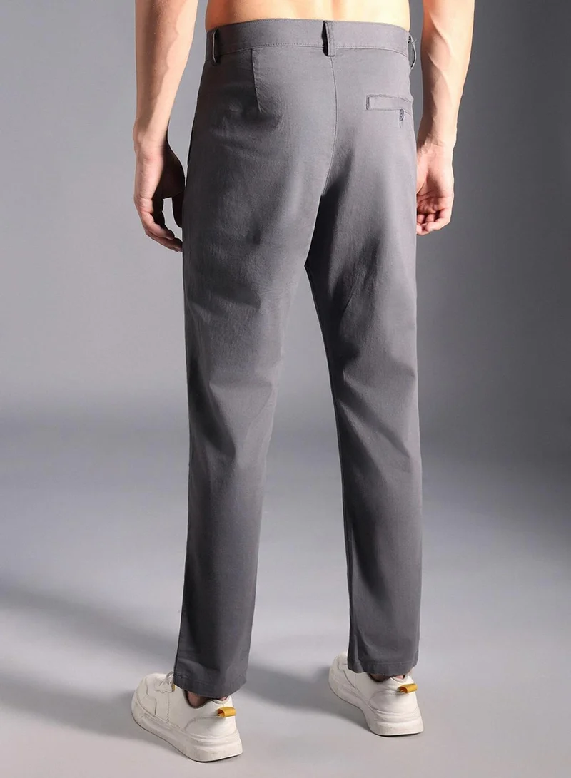 HIGH STAR Charcoal Relaxed Fit Men’s Cropped Chinos, Mid-Rise, Cotton Stretch
