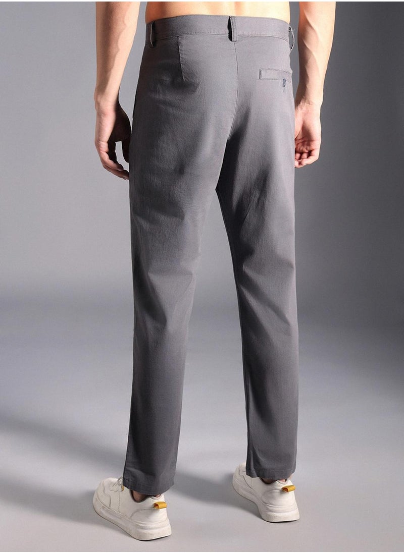 HIGH STAR Charcoal Relaxed Fit Men’s Cropped Chinos, Mid-Rise, Cotton Stretch  - Image 3