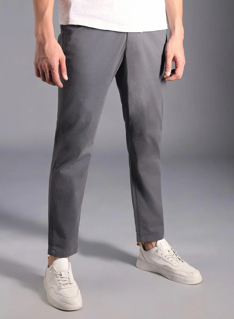 HIGH STAR Charcoal Relaxed Fit Men’s Cropped Chinos, Mid-Rise, Cotton Stretch
