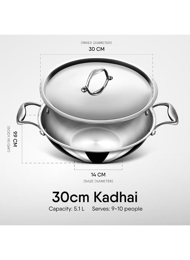 Stahl قدر ستال ثلاثي الفولاذ المقاوم للصدأ مع غطاء، 4330، 30 سم، قطعة واحدة، فضي - Image 2