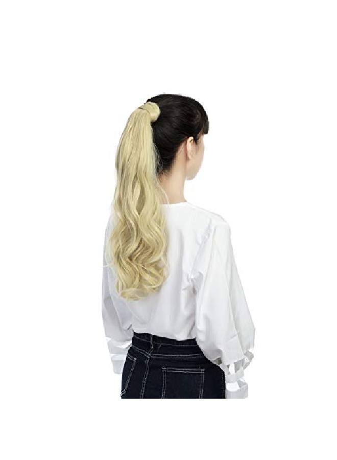 FUT Wrap Around Ponytail One Piece Clip In Curly Pony Tial Hair Extensions 18Inch 90G For Girl Lady Women Bleach Blonde - Image 1