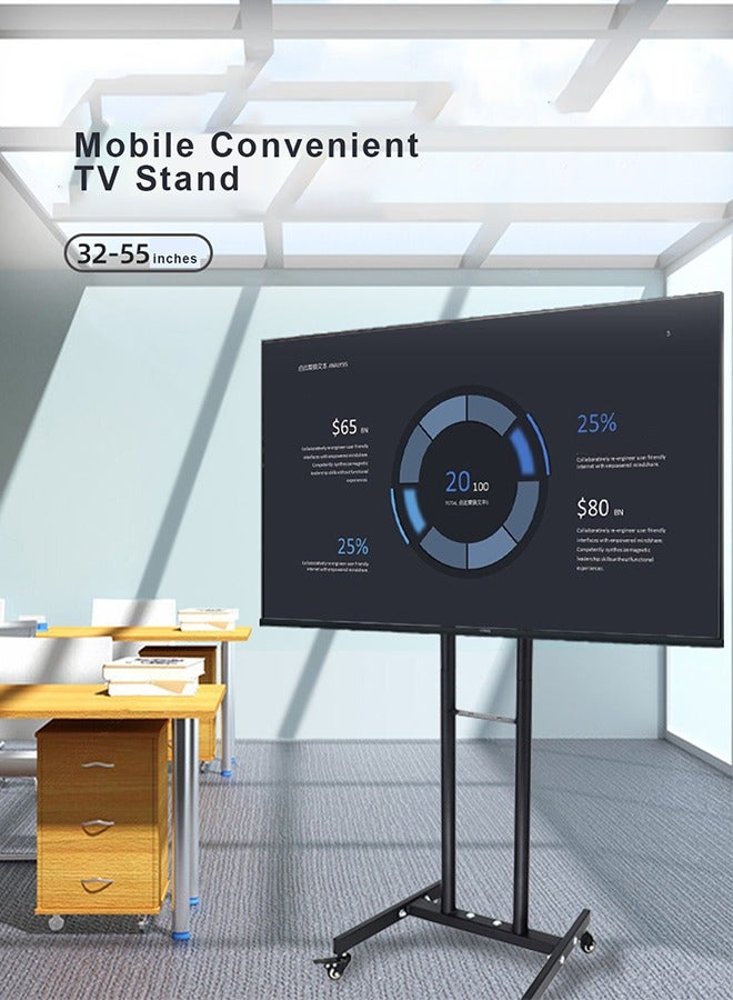 فلاشهوك حامل تلفزيون أرضي متنقل بارتفاع قابل للتعديل مع عجلات لشاشات تلفزيون LCD LED مقاس 32-55 بوصة - Image 2