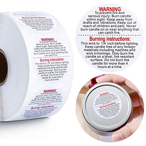 Zonon 1000 Pcs Candle Warning Labels, 1.5 Inch Safety Labels Warning Sticker Decals for DIY Candle Making Jars(White) - Image 1