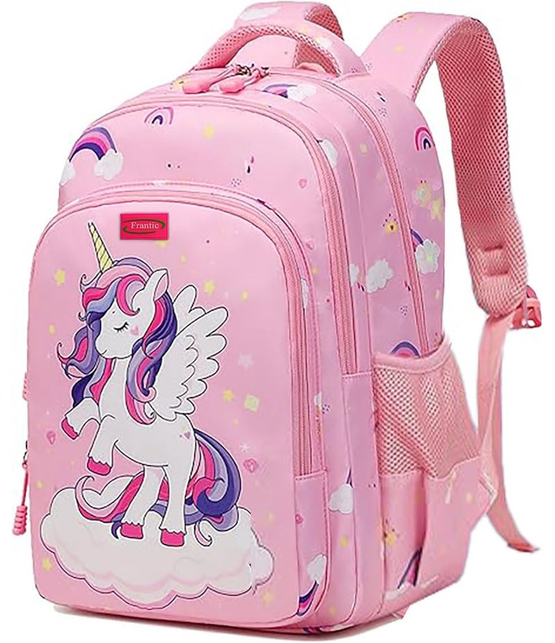 Frantic Waterproof Polyester 26 L School Backpack School Bag Daypack Picnic Bag For Boys & Girls(RR_Pink_Unicorn_Cloud) - Image 1