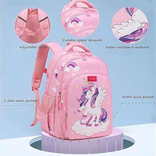 Frantic Waterproof Polyester 26 L School Backpack School Bag Daypack Picnic Bag For Boys & Girls(RR_Pink_Unicorn_Cloud) - Image 3