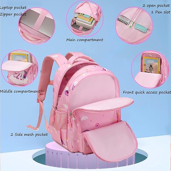 Frantic Waterproof Polyester 26 L School Backpack School Bag Daypack Picnic Bag For Boys & Girls(RR_Pink_Unicorn_Cloud) - Image 2
