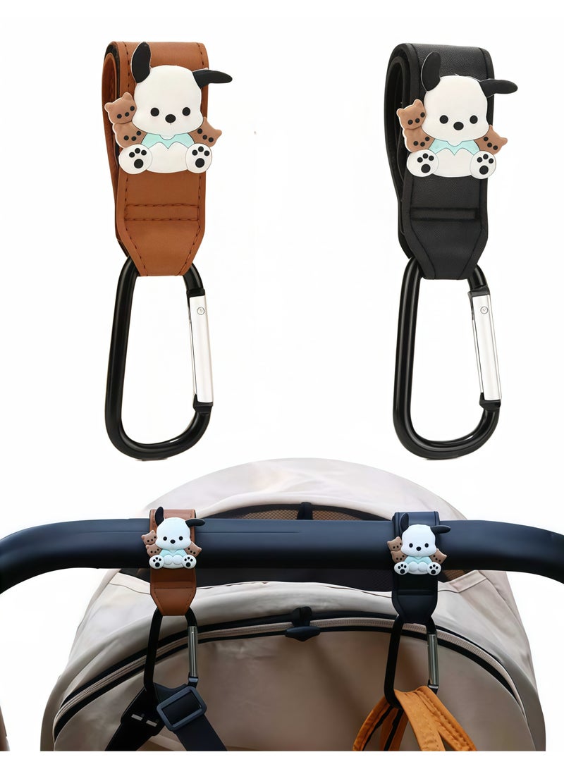 2 Pack Baby Stroller Hooks, Bag Hooks For Hanging Diaper Bags, Leather Fabric Carabiner Practical Sturdy Portable Tool, Suitable for Bicycles, Shopping Carts, Pet Carts Etc - Image 1