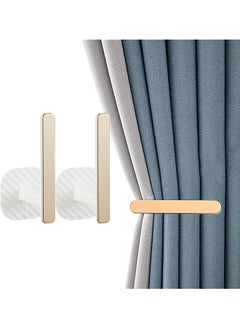 The Bros 2PCS Gold Curtain Holdbacks for Home, L Shaped Curtain Hooks for Office Self Adhesive Drapery Curtain Tiebacks  - Image 1