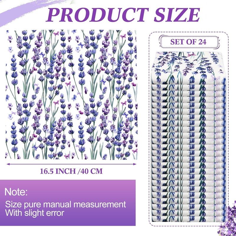 Maxcheck 24 Pcs Reusable Cotton Cloth Napkins 16 x 16 Inch Floral Flower Washable Cocktail Dinner Napkins for Family Dining Wedding Party Table DecorationLavender Butterfly - Image 2