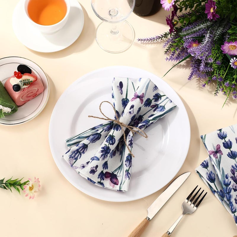 Maxcheck 24 Pcs Reusable Cotton Cloth Napkins 16 x 16 Inch Floral Flower Washable Cocktail Dinner Napkins for Family Dining Wedding Party Table DecorationLavender Butterfly - Image 4