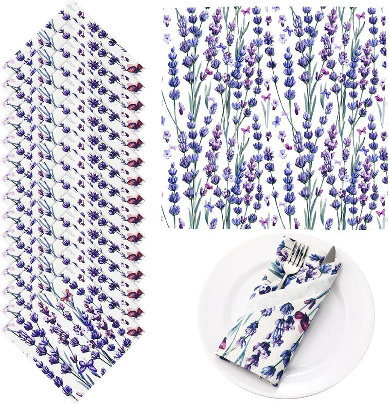 Maxcheck 24 Pcs Reusable Cotton Cloth Napkins 16 x 16 Inch Floral Flower Washable Cocktail Dinner Napkins for Family Dining Wedding Party Table DecorationLavender Butterfly - Image 1