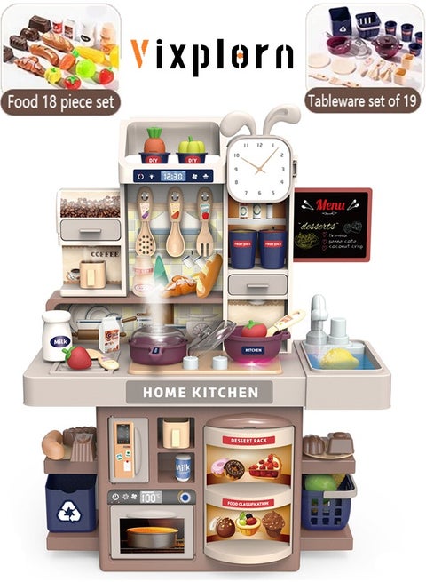 طقم لعبة مطبخ منزل لعب الأطفال، أدوات مطبخ رذاذ محاكاة المطبخ، مع أضواء، مع 37 إكسسوارًا + مطبخ محاكاة*1