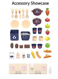 Vixplorn Children's play house kitchen toy set, simulation spray kitchenware, with lights, with 37 accessories + simulation kitchen*1  - Image 2