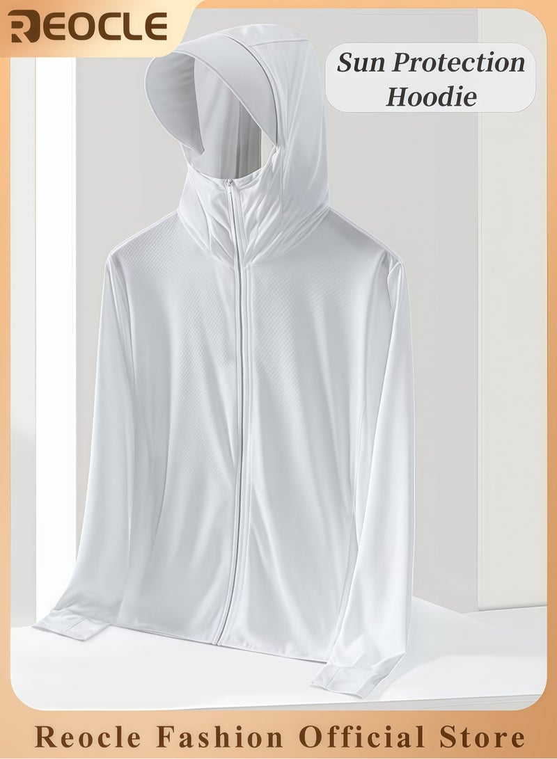 ريوكل ملابس خفيفة للحماية من الشمس للرجال قمصان طويلة الأكمام من حرير الثلج مع قلنسوة ملابس صيد في الهواء الطلق مقاومة للأشعة فوق البنفسجية - Image 1