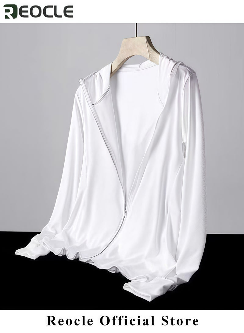 ريوكل ملابس خفيفة للحماية من الشمس للرجال قمصان طويلة الأكمام من حرير الثلج مع قلنسوة ملابس صيد في الهواء الطلق مقاومة للأشعة فوق البنفسجية - Image 5