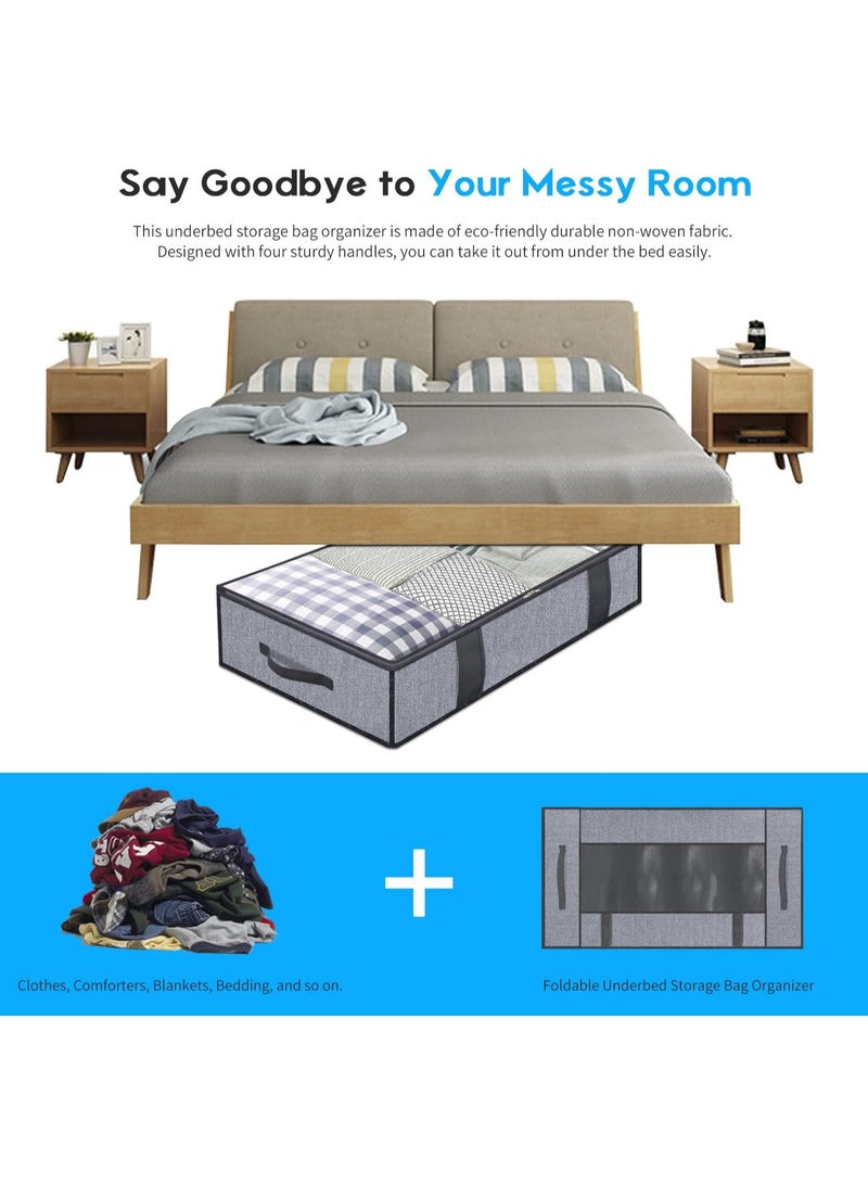 موندا مجموعة من 4 حاويات تخزين تحت السرير، منظمة ذات سعة كبيرة، صناديق تخزين ملابس تحت السرير، تنظيم وتخزين غرف النوم، حقائب تخزين قابلة للطي مع نافذة شفافة - Image 4