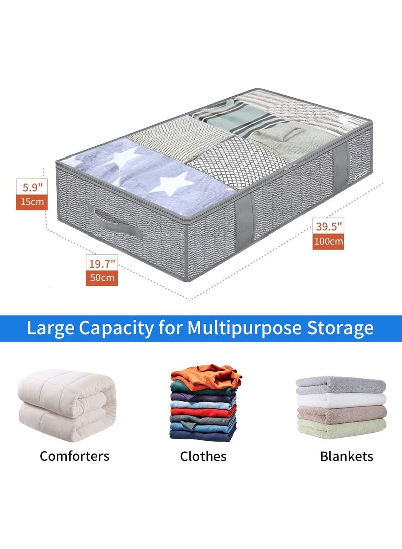 موندا مجموعة من 4 حاويات تخزين تحت السرير، منظمة ذات سعة كبيرة، صناديق تخزين ملابس تحت السرير، تنظيم وتخزين غرف النوم، حقائب تخزين قابلة للطي مع نافذة شفافة - Image 3