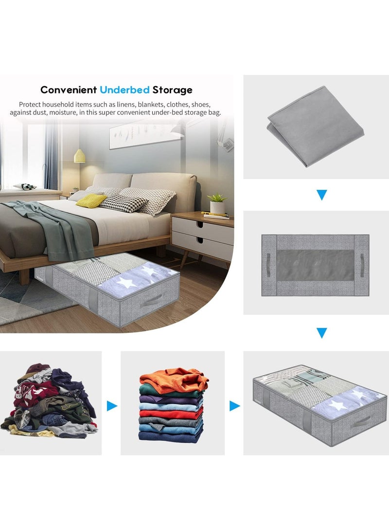 موندا مجموعة من 4 حاويات تخزين تحت السرير، منظمة ذات سعة كبيرة، صناديق تخزين ملابس تحت السرير، تنظيم وتخزين غرف النوم، حقائب تخزين قابلة للطي مع نافذة شفافة - Image 5