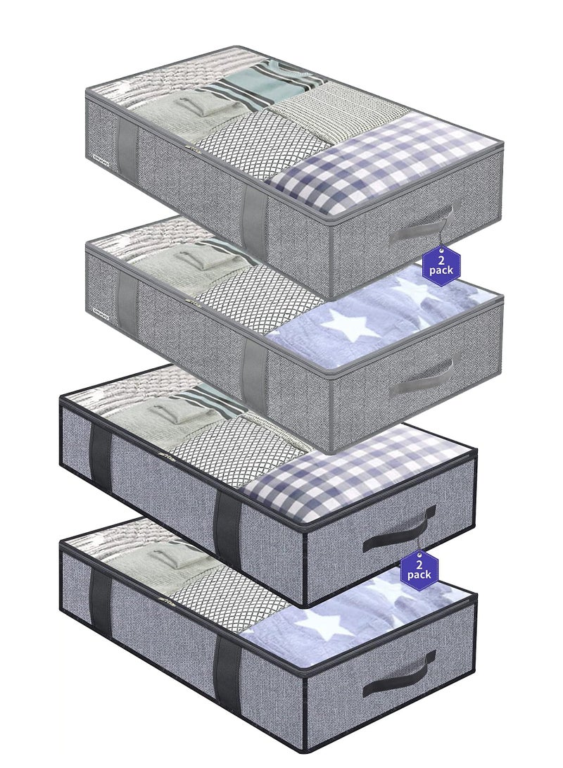 موندا مجموعة من 4 حاويات تخزين تحت السرير، منظمة ذات سعة كبيرة، صناديق تخزين ملابس تحت السرير، تنظيم وتخزين غرف النوم، حقائب تخزين قابلة للطي مع نافذة شفافة - Image 1