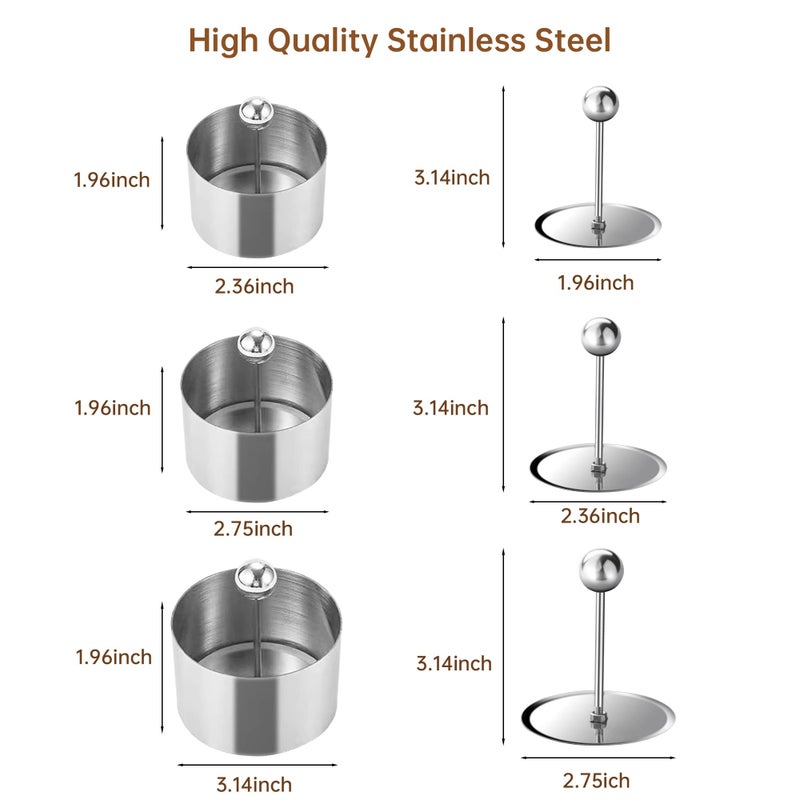 Kofebe Set of 3 - Round Stainless Steel Cake Rings, Mousse Cake Ring Mold with Press Set - Image 3
