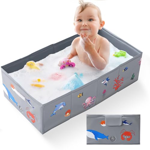 Tohetsuzp Collapsible Baby Bathtub, Portable Foldable Travel Baby Bath for Infant Toddler, Converts Shower to Tub, No Assembly Folds Flat for Storage, 6M-5 Years, Gray - Image 1
