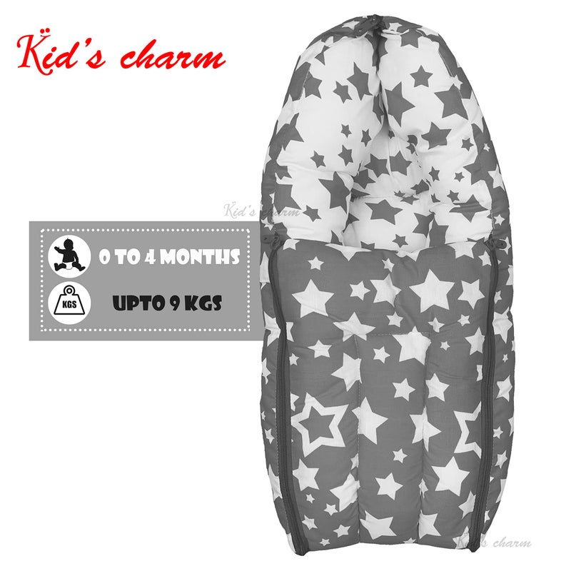 Kid's Charm مجموعة 2 قطعة من سحر الأطفال متعددة النجوم | سرير قطن للأطفال 3 في 1 | سرير قطن للأطفال 2 في 1 مع شبكة للبعوض للأطفال من 0-4 أشهر (رمادي) - Image 4
