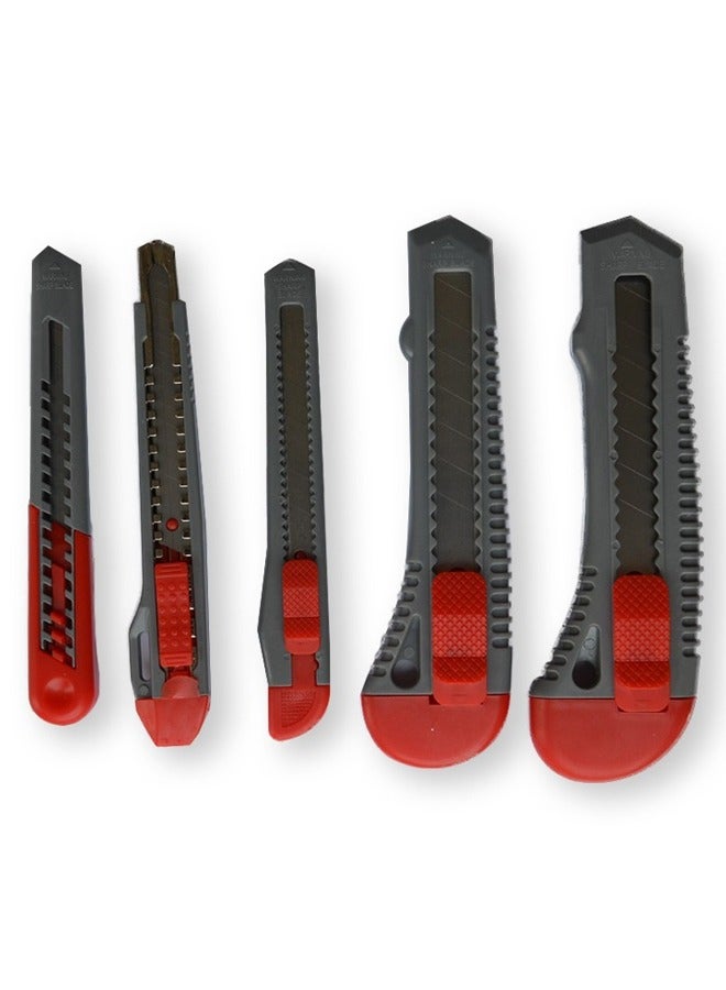 Taimi Cutter Multi-Purpose Retractable Knife Snap-Off Stainless Steel Blades Set 5 Piece , Auto Lock and Round Push Button; Perfect for Office and Home Use Red/Grey