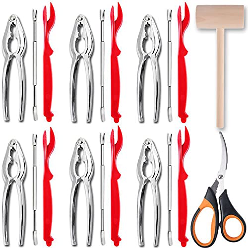 Artcome 21 Pcs Seafood Tools Set Nut Cracker Set includes 6 Crab Crackers 6 Forks 6 Lobster Shellers 1 Lobster Crab Mallets 1 Seafood Scissors and Storage Bag