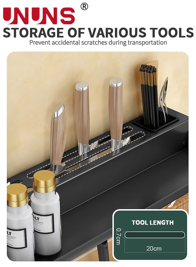 UNUNS رف سكاكين المطبخ المغناطيسي، حامل سكاكين مثبت على الحائط، رف جدار المطبخ، منظم ملاعق عالي التحمل، حامل أدوات مائدة مع 6 خطافات ورف مناشف، حامل أدوات المطبخ، حامل أدوات متعدد الأغراض - Image 4