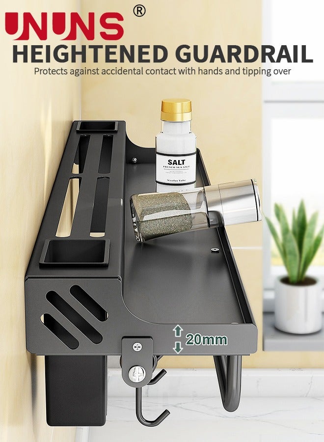 UNUNS رف سكاكين المطبخ المغناطيسي، حامل سكاكين مثبت على الحائط، رف جدار المطبخ، منظم ملاعق عالي التحمل، حامل أدوات مائدة مع 6 خطافات ورف مناشف، حامل أدوات المطبخ، حامل أدوات متعدد الأغراض - Image 2